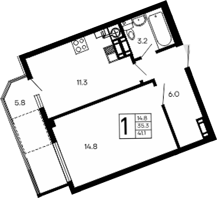 1-комн., 35.3 м²