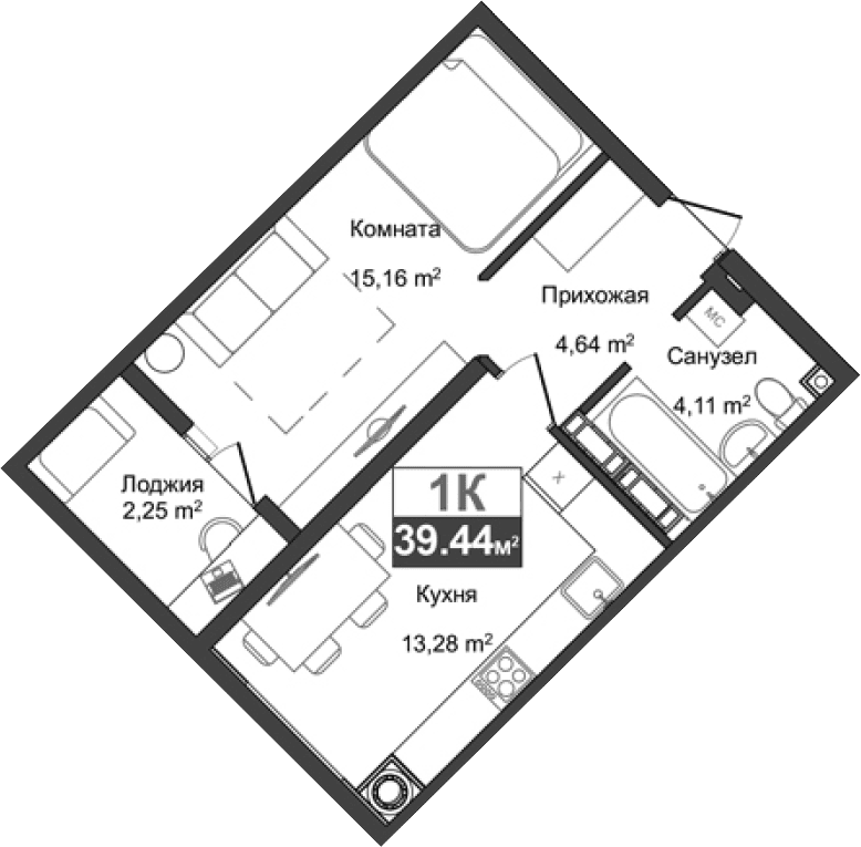 1-комн., 36.17 м²