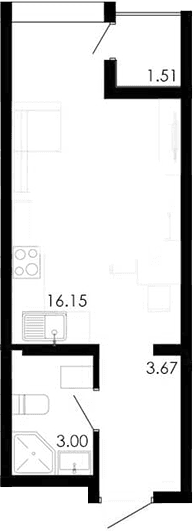 Студия, 22.06 м²