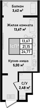 Студия, 21.15 м²
