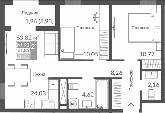 3-комн., 59.89 м²