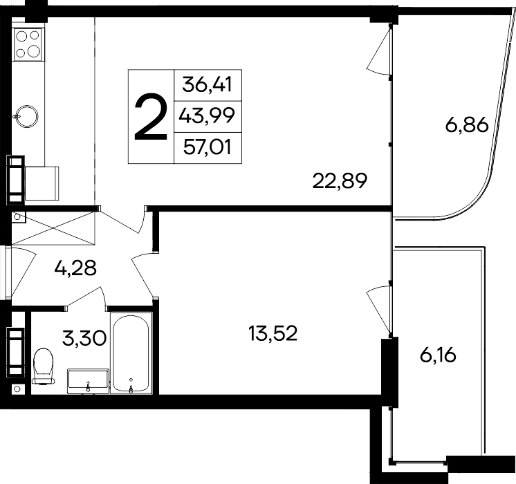 1-комн., 43.99 м²