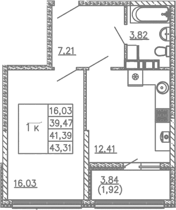 1-комн., 39.47 м²