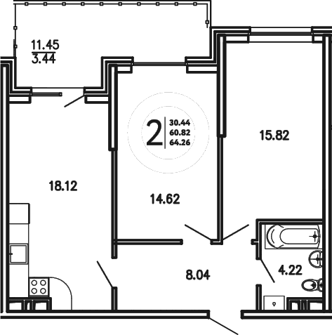 2-комн., 60.82 м²