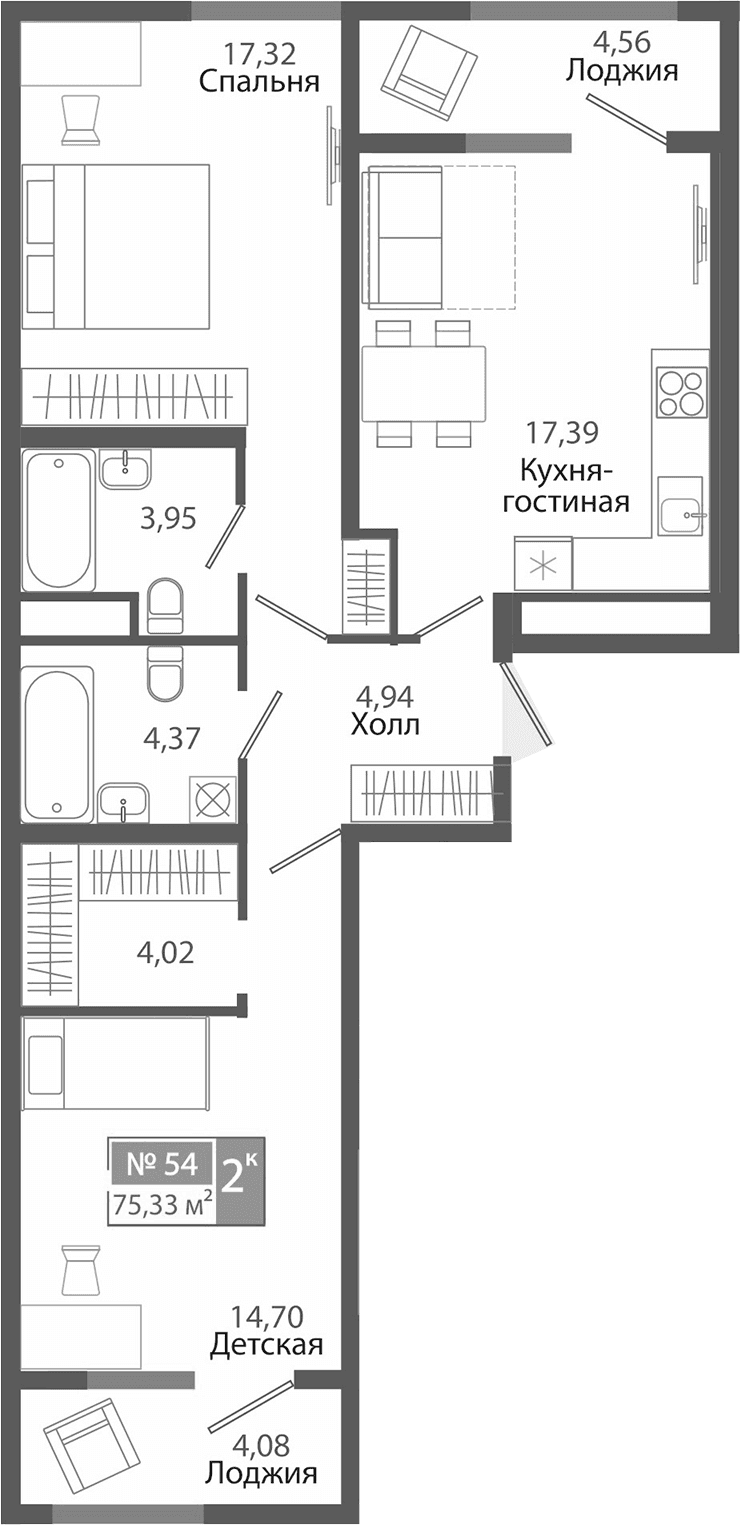 2-комн., 66.69 м²