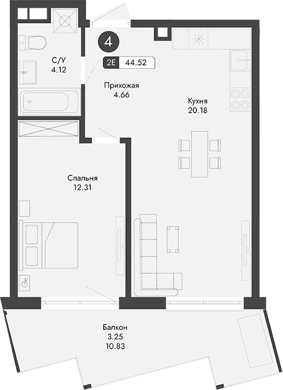 2-комн., 41.27 м²