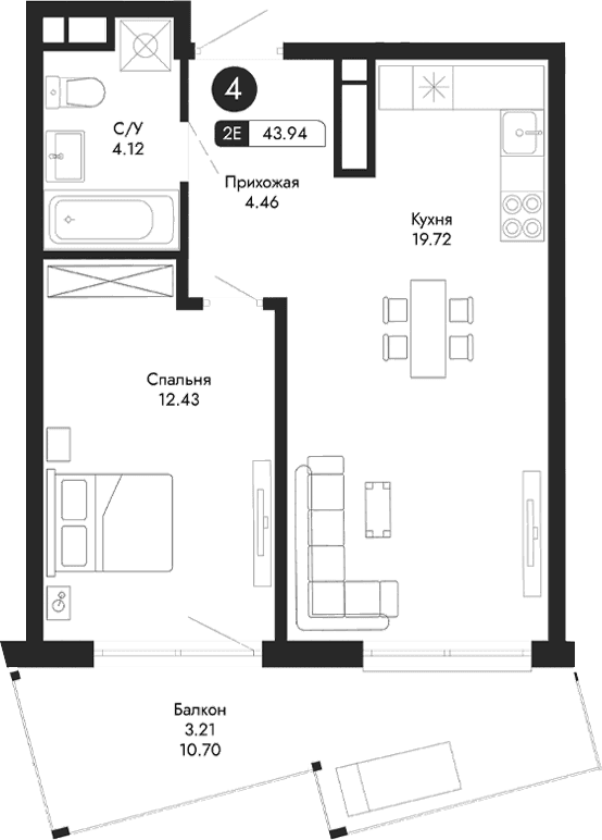 2-комн., 40.73 м²