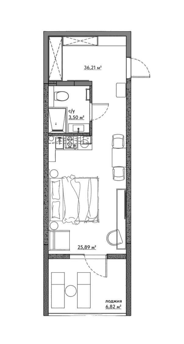 Студия, 29.39 м²