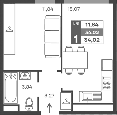 1-комн., 34.02 м²