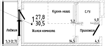 Студия, 27.8 м²