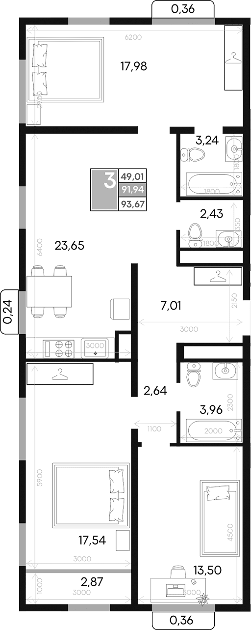 3-комн., 91.94 м²