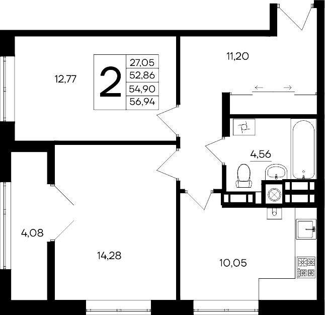 2-комн., 52.86 м²