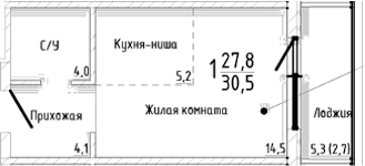 Студия, 27.8 м²
