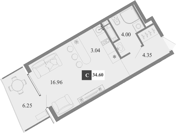 Студия, 28.35 м²
