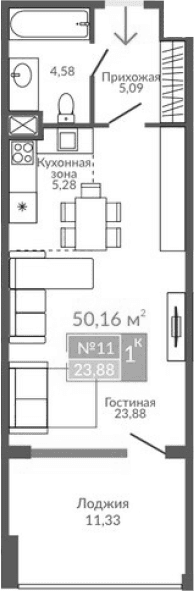 Студия, 38.83 м²