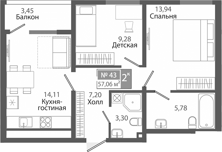 2-комн., 53.61 м²