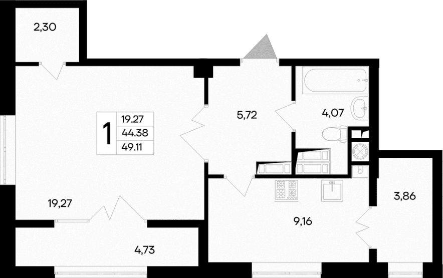 1-комн., 44.38 м²