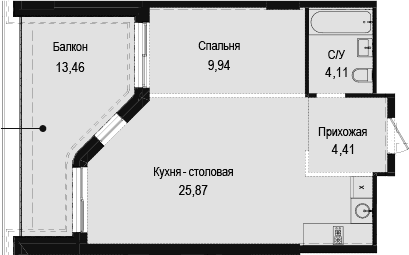 1-комн., 44.33 м²
