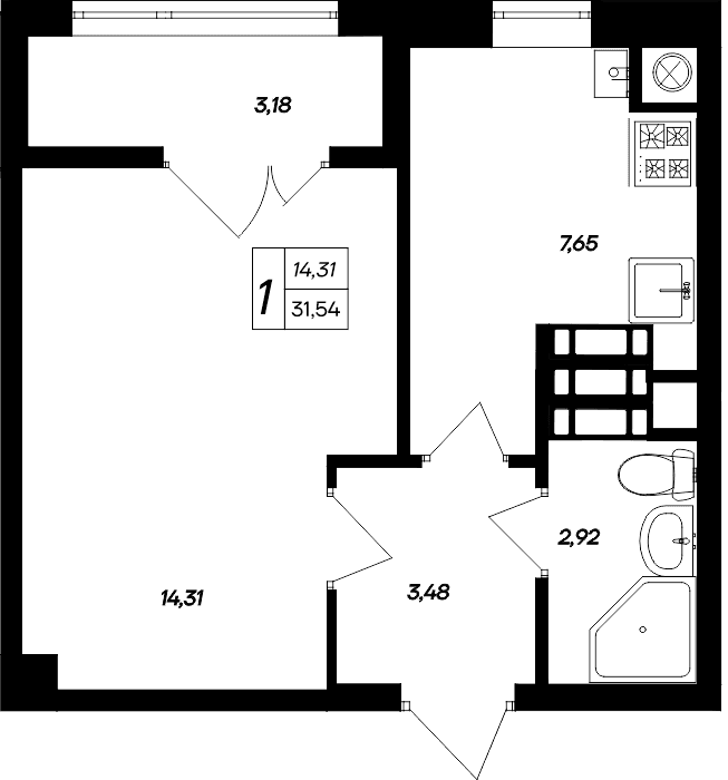 1-комн., 28.36 м²