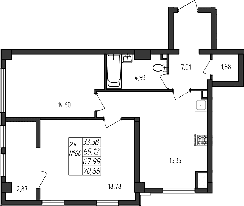 2-комн., 65.12 м²
