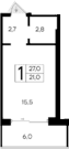 Студия, 21 м²