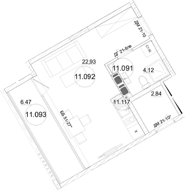 Студия, 27.14 м²