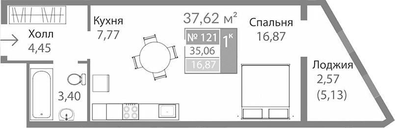 Студия, 32.49 м²