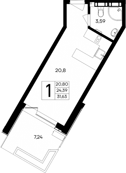 Студия, 24.39 м²