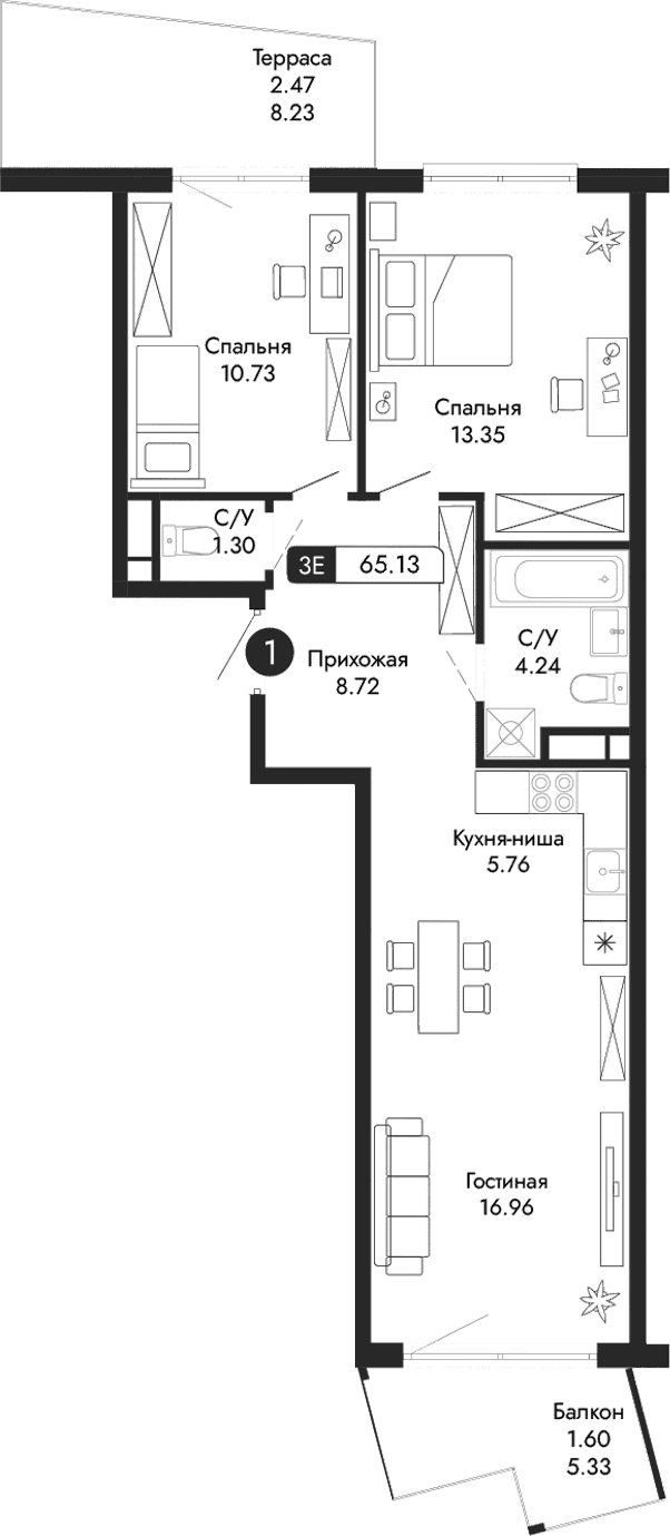 3-комн., 61.06 м²