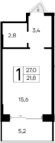 Студия, 21.8 м²