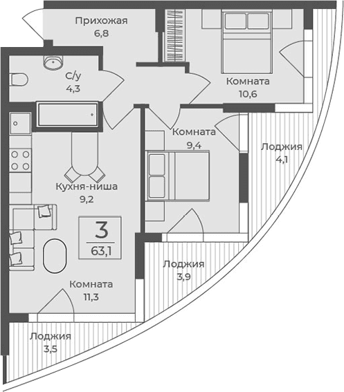 2-комн., 51.6 м²