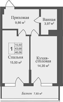 1-комн., 44.12 м²