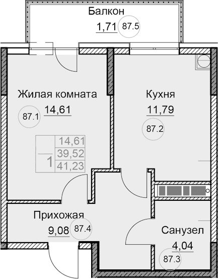 1-комн., 39.52 м²