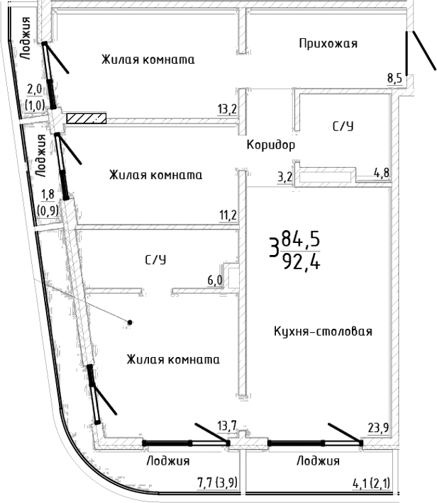 3-комн., 84.5 м²