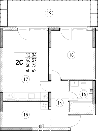 1-комн., 46.57 м²