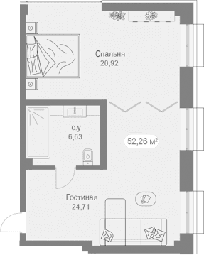 1-комн., 52.11 м²