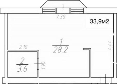 Студия, 33.9 м²