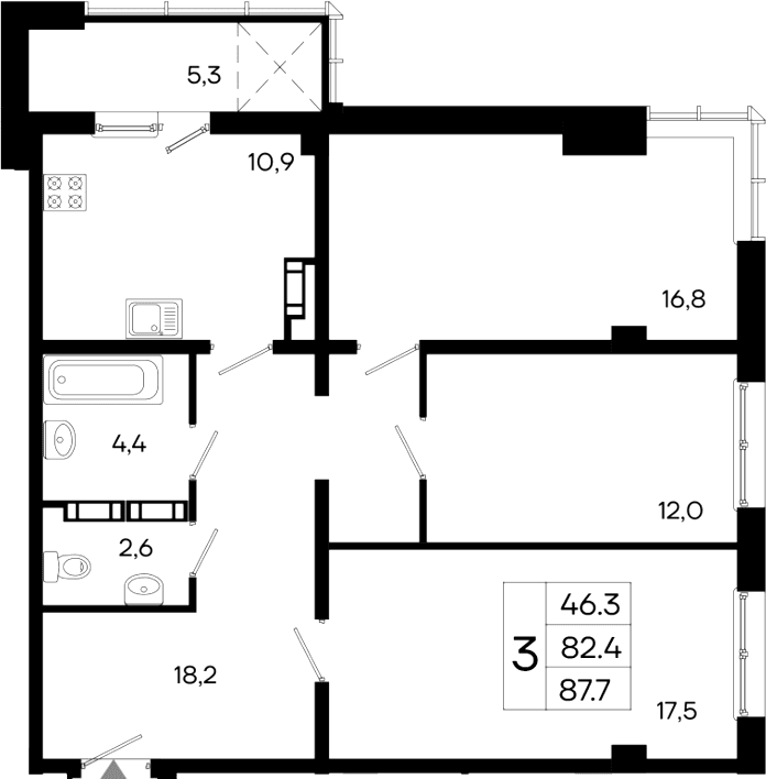 3-комн., 82.4 м²