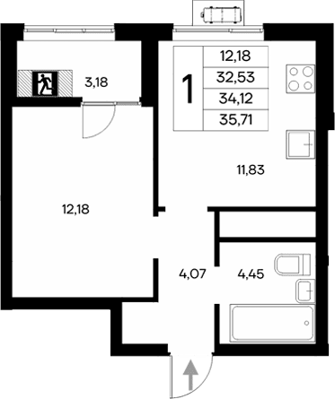 1-комн., 32.53 м²