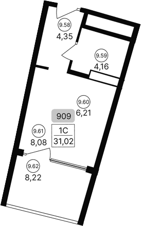 Студия, 22.8 м²