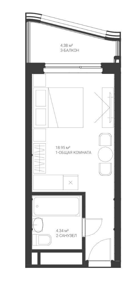 Студия, 23.29 м²