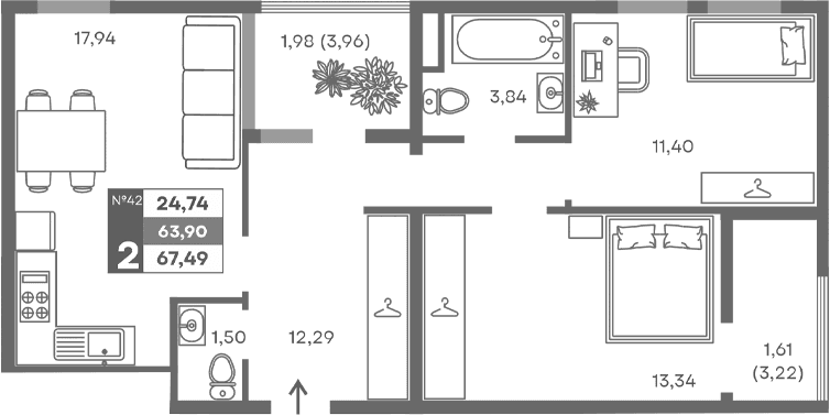 2-комн., 60.31 м²