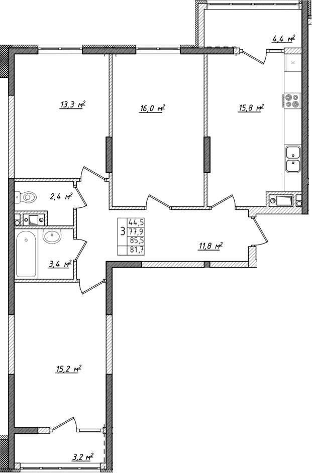 4-комн., 74.1 м²