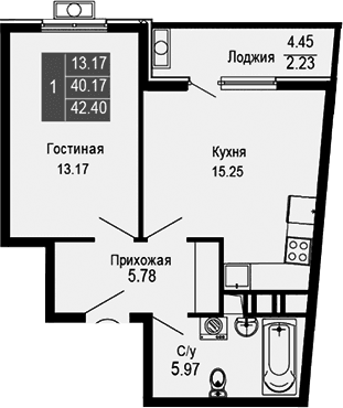 2-комн., 40.17 м²