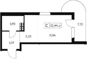 Студия, 25.14 м²