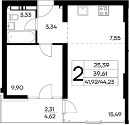 2-комн., 41.92 м²