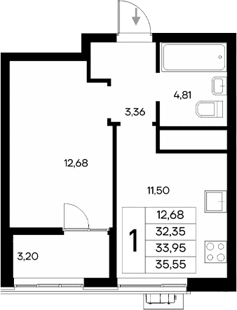 1-комн., 32.35 м²