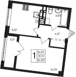 1-комн., 31.72 м²