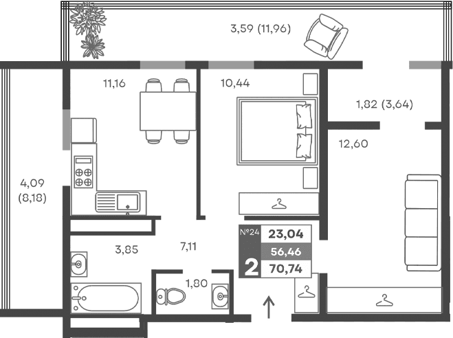 2-комн., 46.96 м²