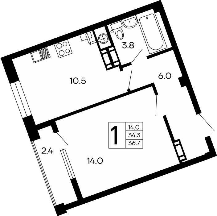1-комн., 34.3 м²